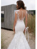 Cap Sleeves Ivory Lace Tulle Pearl Buttons Back Wedding Dress